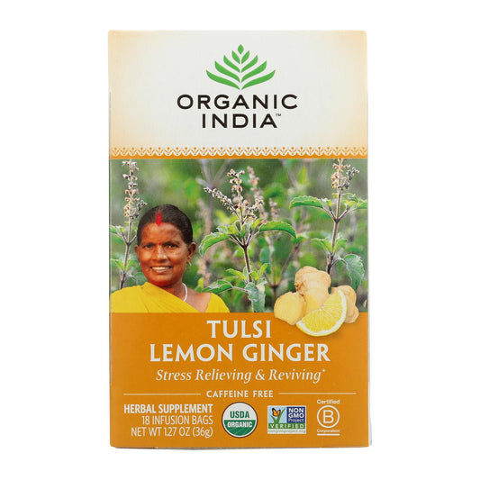 Organic India Tulsi Tea Lemon Ginger - 18 Tea Bags - Case Of 6