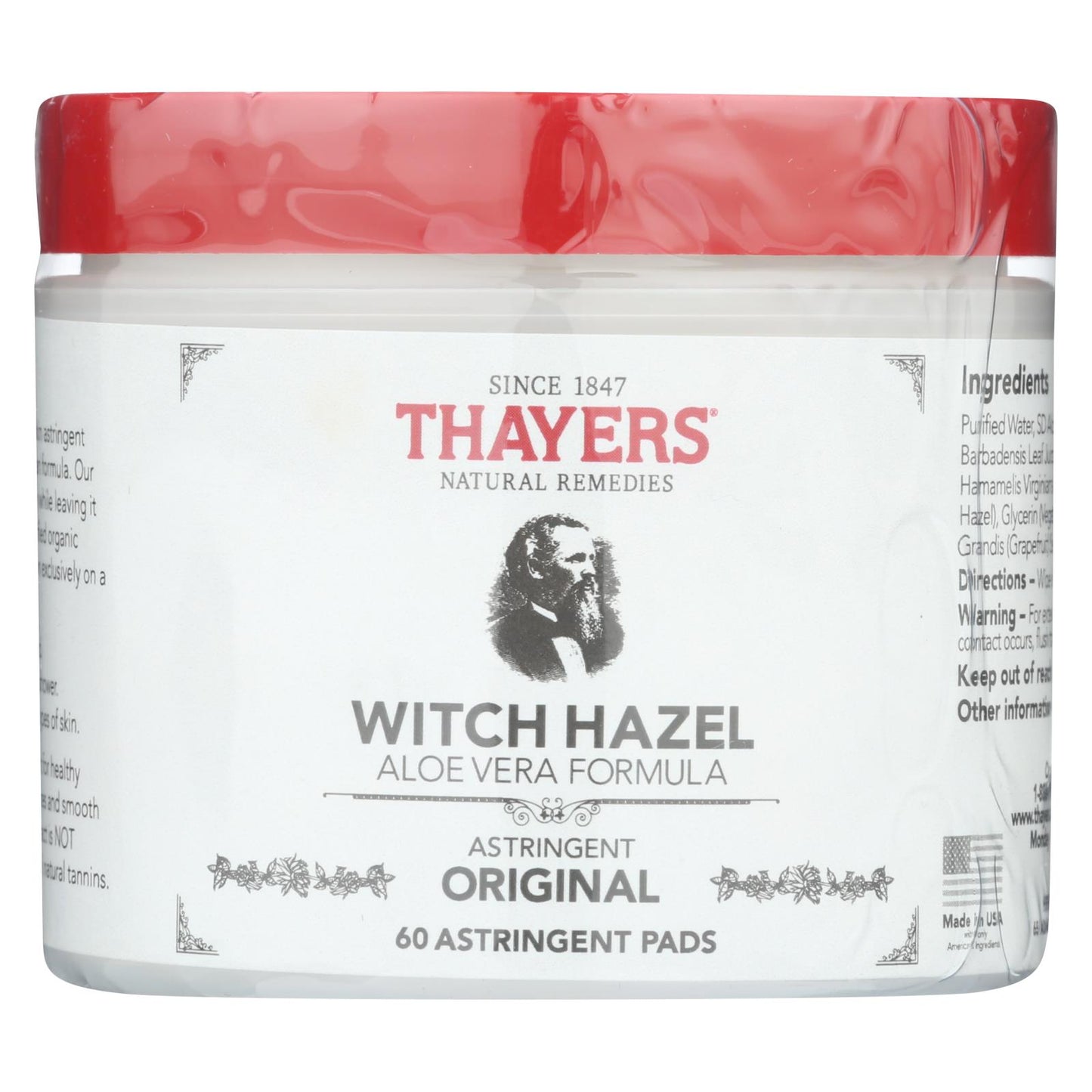 Thayers Witch Hazel With Aloe Vera - 60 Pads