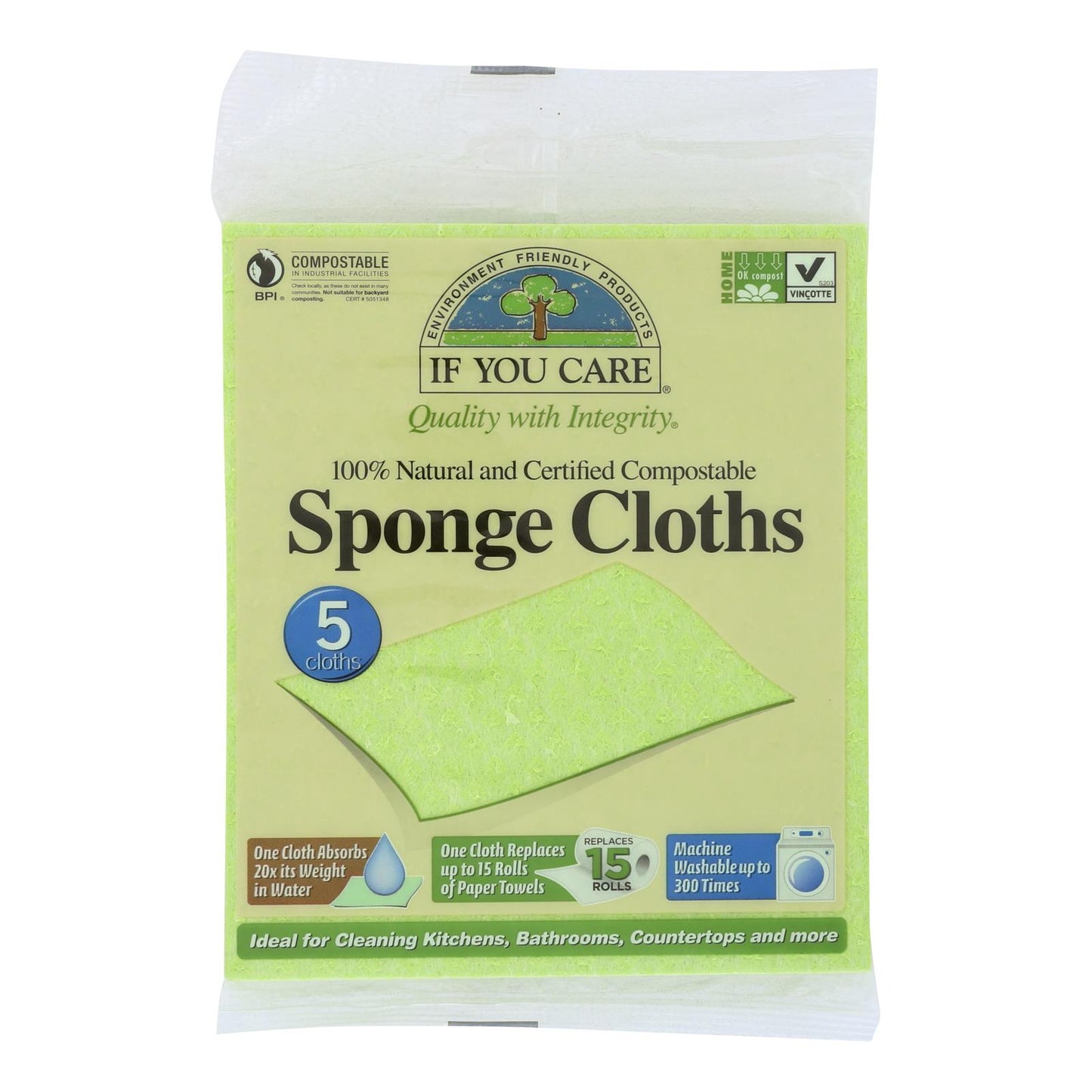 If You Care Sponge Cloths - 100 Percent Natural - 5 Count - Case Of 12