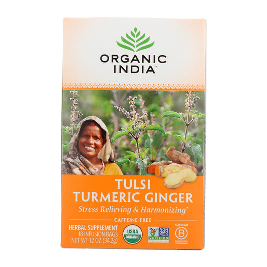 Organic India Tea - Organic - Tulsi - Turmeric Ginger - 18 Bags - Case Of 6