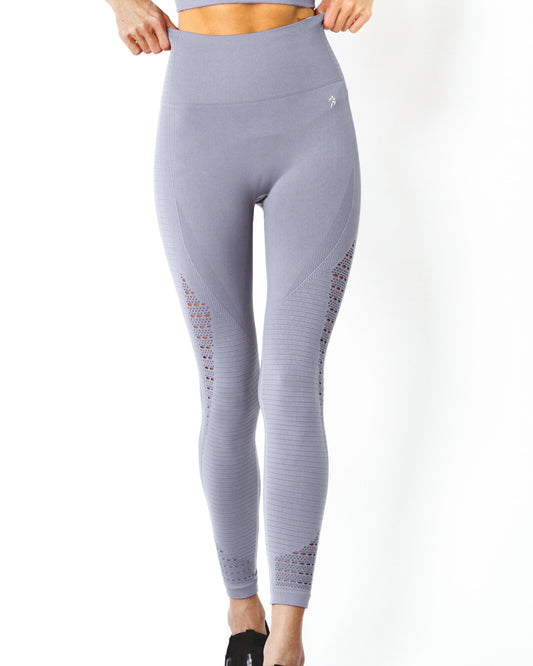 Mesh Seamless Legging with Ribbing Detail - Grey Purple