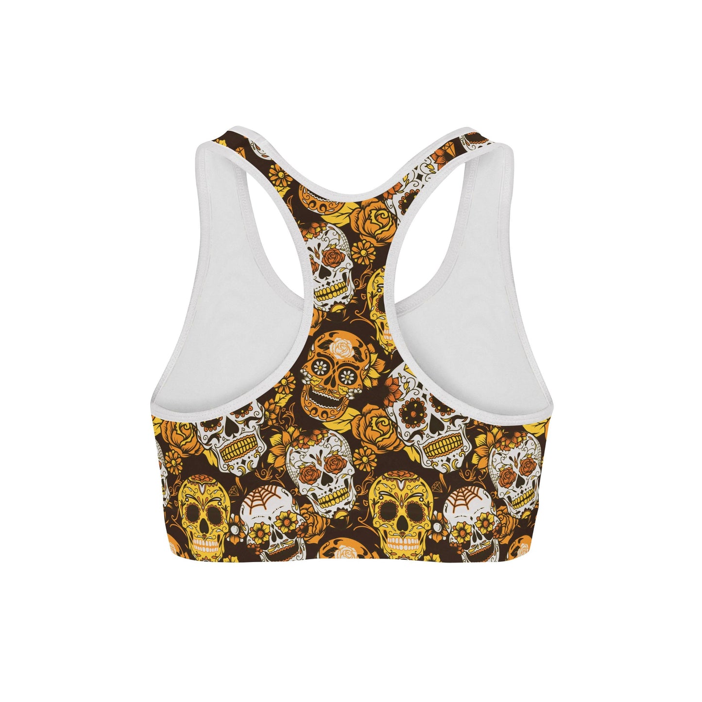 Orange Sugar Skulls Sports Bra