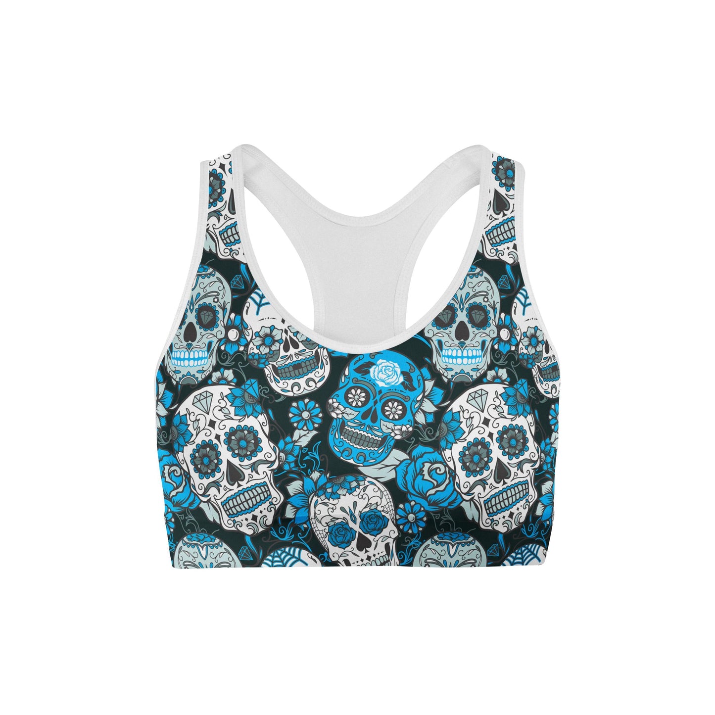 Blue Sugar Skulls Sports Bra