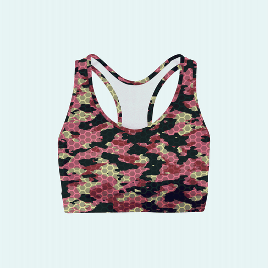 Pink Stone Camo Back Color Sports Bra