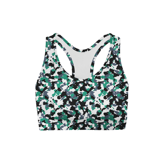 Green White Camo Back Color Sports Bra