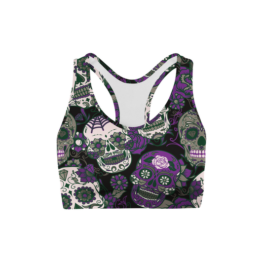 Purple Sugar Skulls Back Color Sports Bra