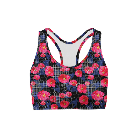 Digital Flowers Back Color Sports Bra