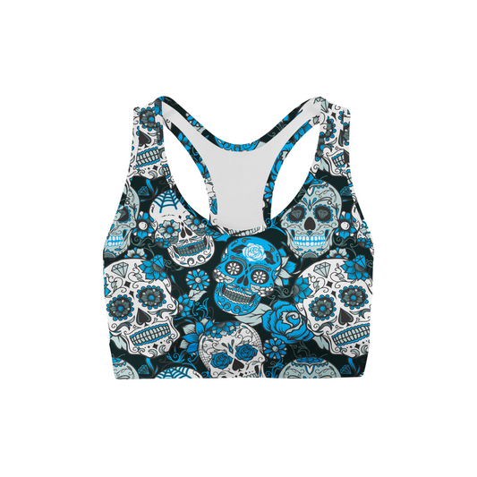 Blue Sugar Skulls Back Color Sports Bra