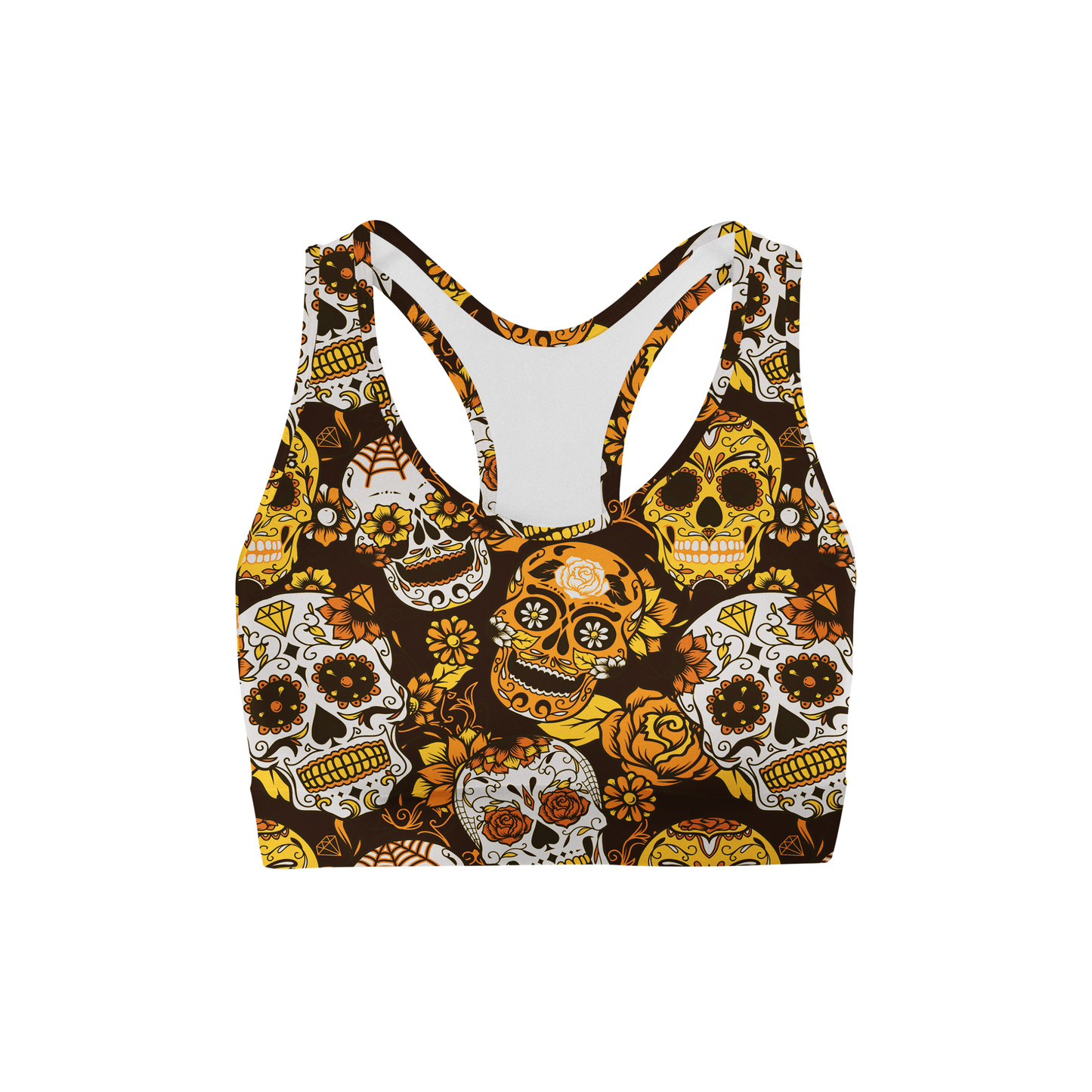 Orange Sugar Skulls Back Color Sports Bra