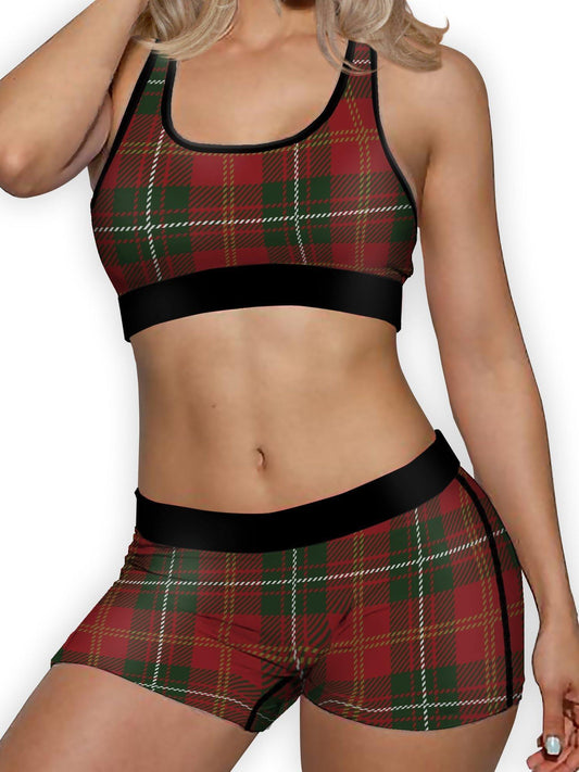 Red Green Plaid Ellie Sports Bra